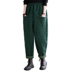 Women's Padded Quilted Pants Fall Winter Cotton Wide Leg Pants